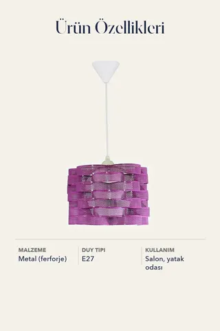 Tekli Ferforje Sarkıt Avize Lila Salon Yatak Odası Dekoratif Aydınlatma — 5. görsel