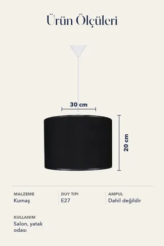 Modern Silindir Kumaş Sarkıt Avize 30 cm Siyah Tavan Lambası — 4. görsel