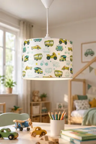 Çocuk Odası Silindir PVC Sarkıt Avize 30 cm Yeşil Arabalar — 2. görsel