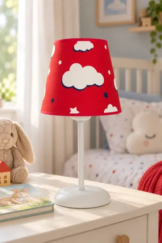 Bebek ve Çocuk Odası Kumaş Abajur Masa Lambası 13,5 cm Kırmızı Bulut — 2. görsel