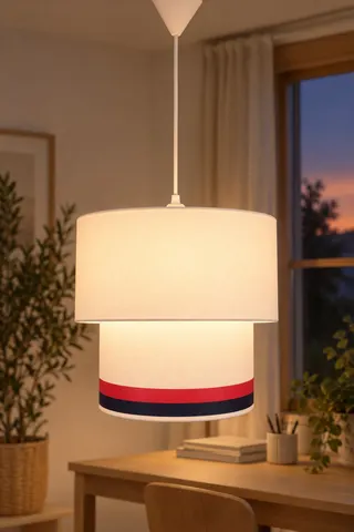 Modern İkili Silindir Kumaş Sarkıt Avize 25 cm Beyaz Kırmızı Şeritli — 3. görsel