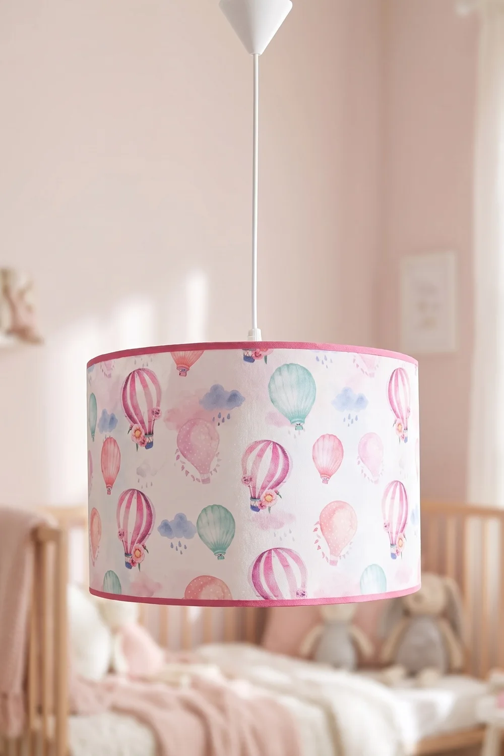 Bebek ve Çocuk Odası Silindir Kumaş Sarkıt Avize 29,5 cm Pembe Balon