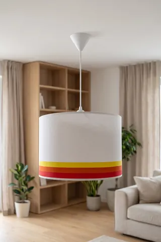 Modern Silindir Kumaş Sarkıt Avize 29,5 cm Sarı Turuncu Kırmızı Şeritli