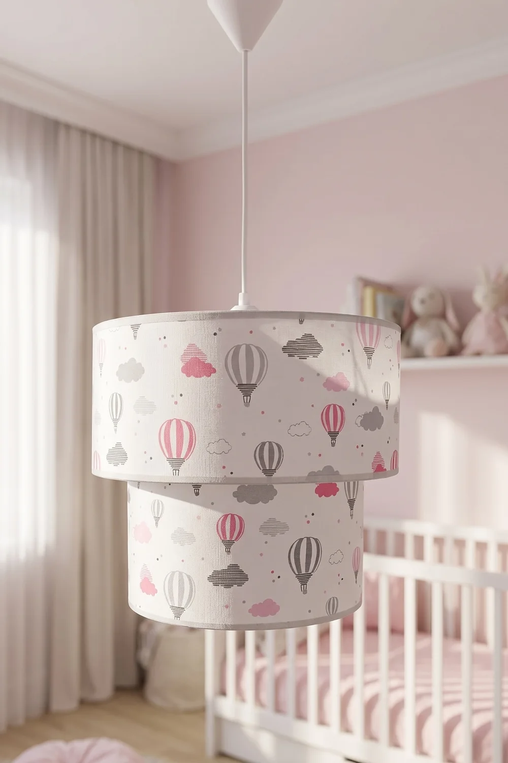Bebek ve Çocuk Odası Silindir Kumaş Sarkıt Avize Beyaz Balon