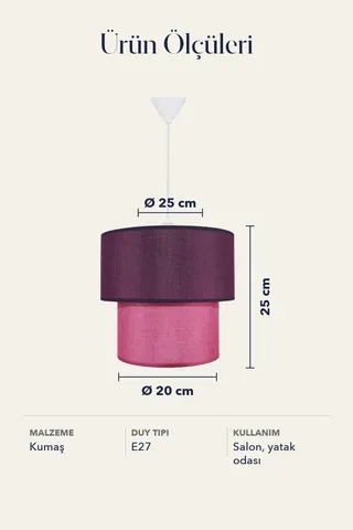 Modern İkili Silindir Kumaş Sarkıt Avize Bordo Pembe Tavan Lambası — 5. görsel