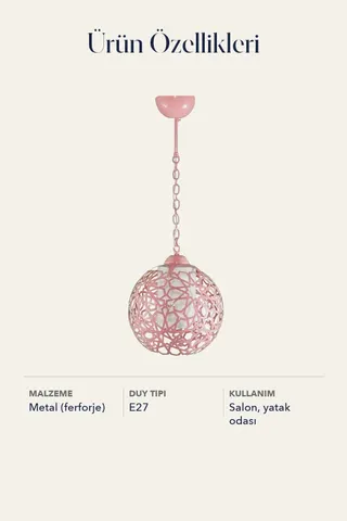 Tekli Ferforje Kafes Sarkıt Avize Pembe Salon Yatak Odası — 5. görsel
