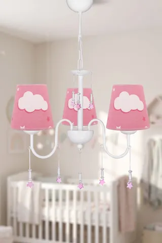 Çocuk Odası Kumaş 3'lü Abajur Avize-pembe Bulut