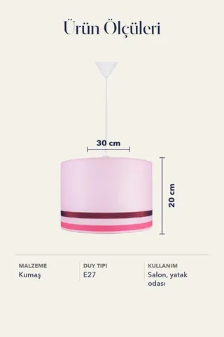 Modern Silindir Kumaş Sarkıt Avize Pembe Bordo Fuşya Şeritli — 5. görsel