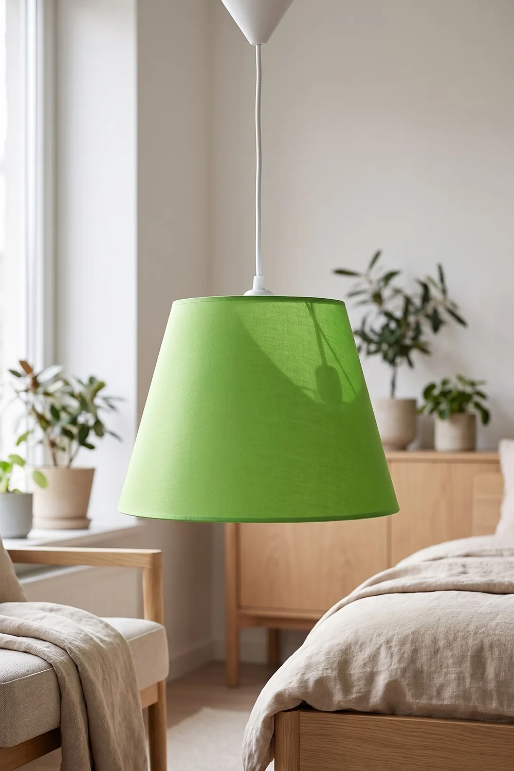 Modern Konik Kumaş Sarkıt Avize Yeşil Tavan Lambası Salon Yatak Odası