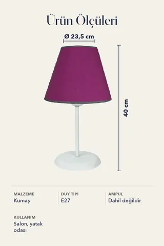Metal Ayaklı Konik Kumaş Abajur Masa Lambası 23,5 cm Bordo — 5. görsel